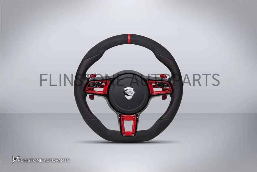 พวงมาลัย Techart สำหรับ Porsche หนัง Nappa/Alcantara เย็บด้ายแดง คาดแดงที่12นาฬิกา ปุ่มสีแดง Paddle Shift สีแดง