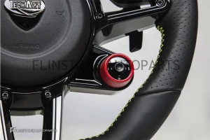 พวงมาลัย Techart สำหรับ Porsche หนัง Nappa เย็บด้ายเขียว คาดเขียวที่12นาฬิกา ปุ่มสีดำ Paddle Shift สีดำ ปุ่ม Race Display ขวา