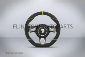 พวงมาลัย Techart สำหรับ Porsche หนัง Alcantara เย็บด้ายเขียว คาดเขียวที่12นาฬิกา ปุ่มโครเมี่ยม Paddle Shift สีโครเมี่ยม