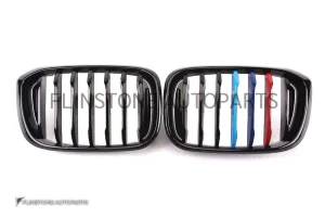 กระจังหน้า BMW G01 X3/G02 X4 เส้นเดี่ยว สีดำเงา พร้อมแถบสามสี