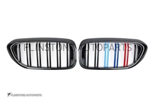 กระจังหน้า BMW G30 เส้นคู่ สีดำเงา พร้อมแถบสามสี