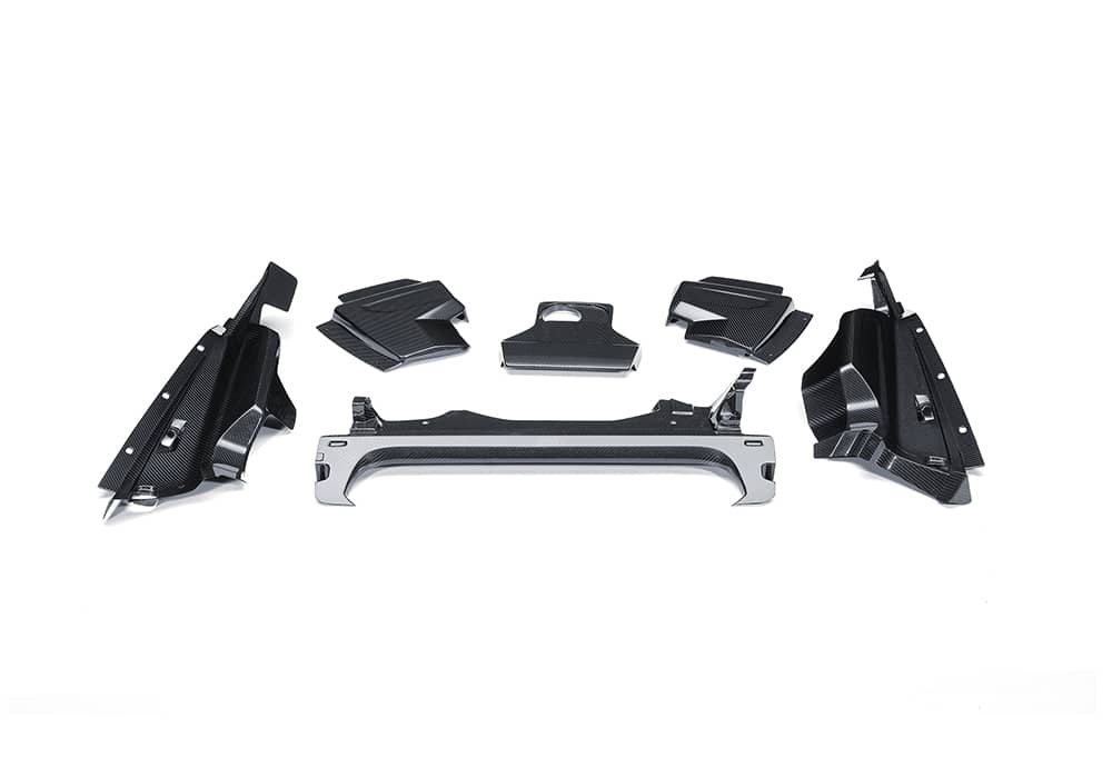 Top view of Audi R8 with Carbon Fiber Engine Bay Cover installed, showing premium styling