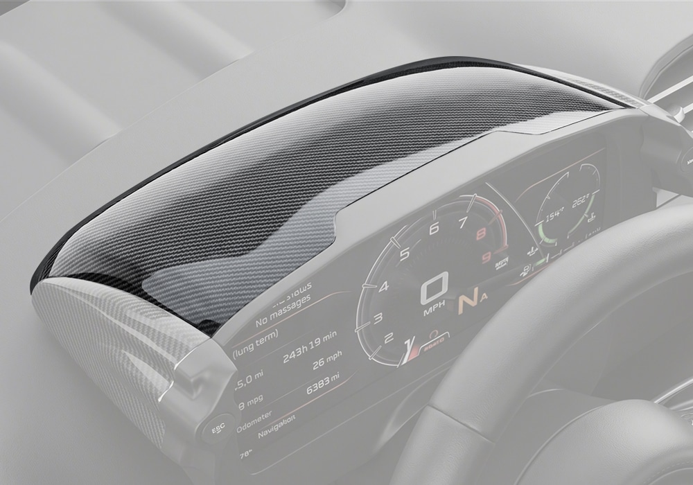 McLaren Artura dashboard fitted with Carbon Fiber Instrument Cluster Upper Trim Cover for a luxury sports car finish