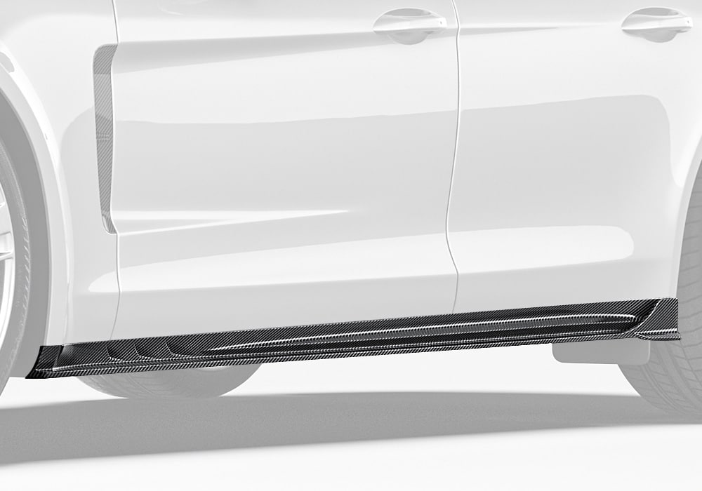 A complete side view of the Porsche Panamera, showcasing the clean and bold aesthetic enhancement provided by the Carbon Fiber Side Skirts