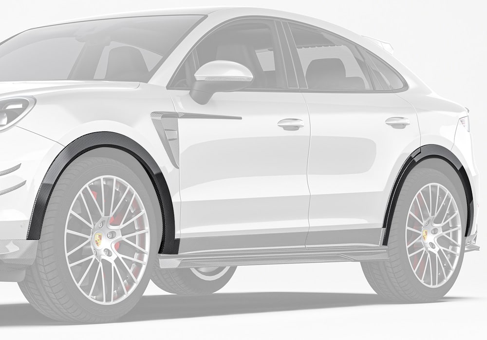 Highlight the sleek integration of the Carbon Fiber Wheel Arches, emphasizing their race-inspired styling and seamless factory fitment