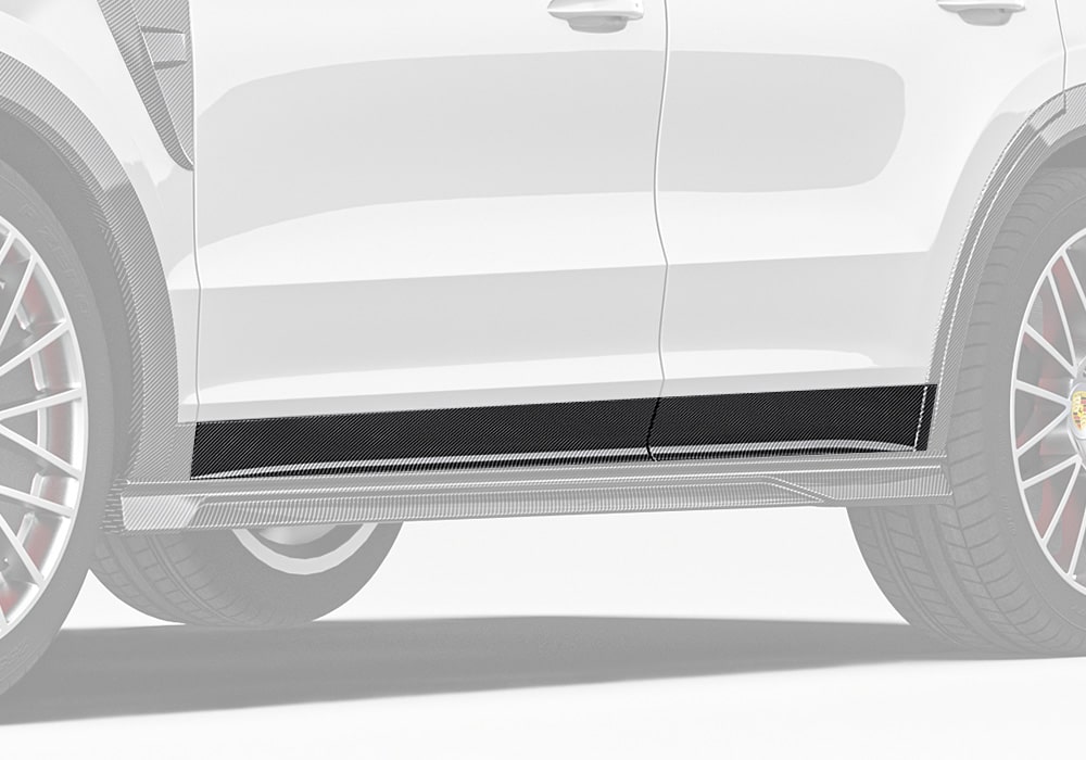 A full-side visual showcasing the seamless integration of the Carbon Fiber Lower Door Molding, emphasizing its sleek exterior enhancement