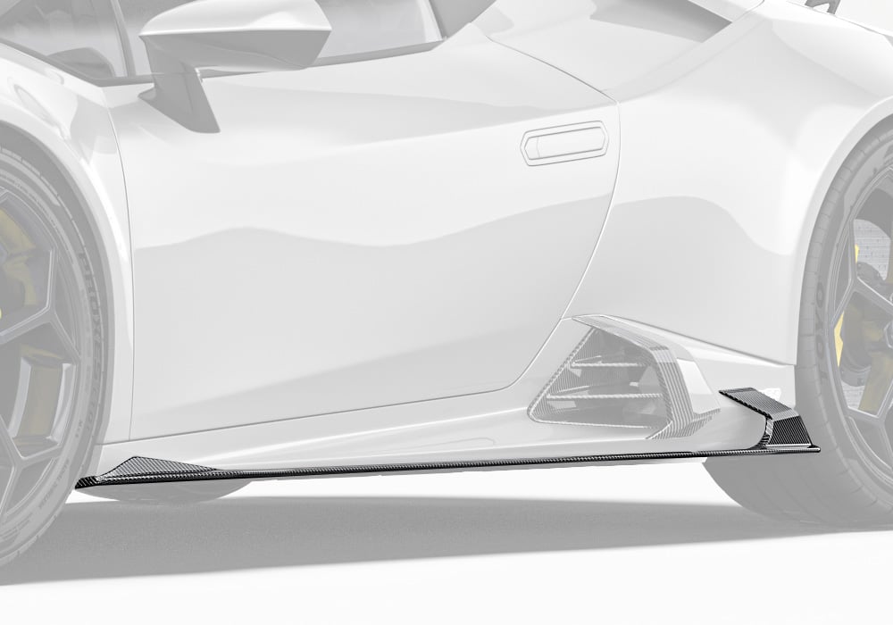 Full side view of Lamborghini Huracan EVO showcasing the streamlined integration of the carbon fiber side skirts