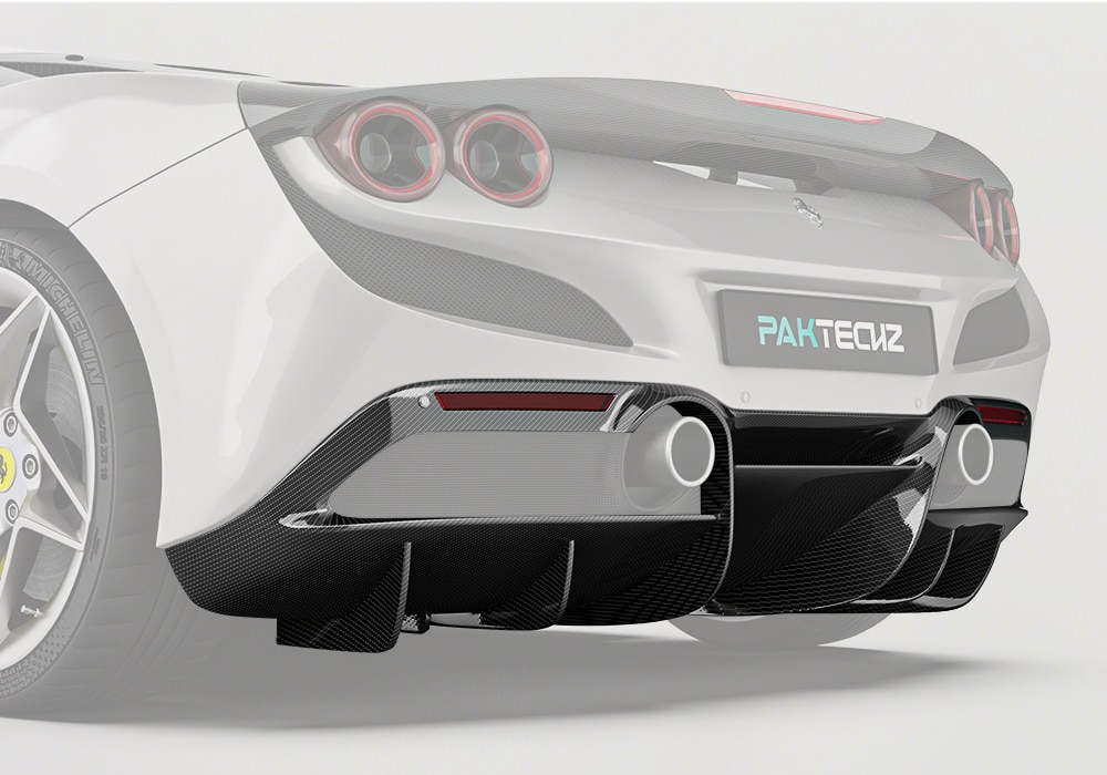 Rear view of Ferrari F8 showcasing the Carbon Fiber Rear Diffuser integrated smoothly into the car body