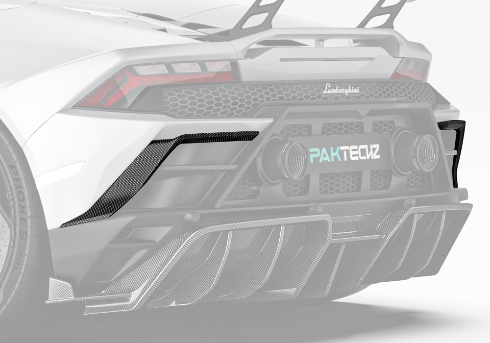 Full rear view of Lamborghini Huracan EVO featuring bold and dynamic carbon fiber rear canards