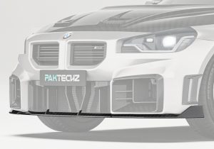 BMW M2 G87 equipped with the Carbon Fiber Front Lip, showcasing its aggressive styling and aerodynamic design seamlessly integrated with the factory bumper