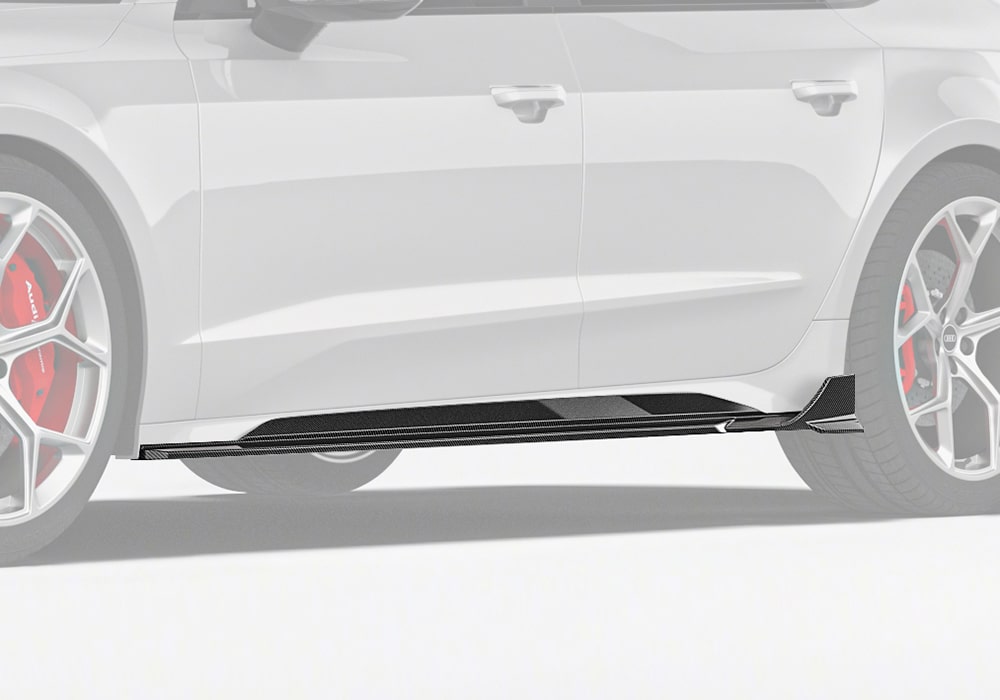 Audi RS7 (C8) highlighting the seamless design of carbon fiber side skirts for bold and aerodynamic styling