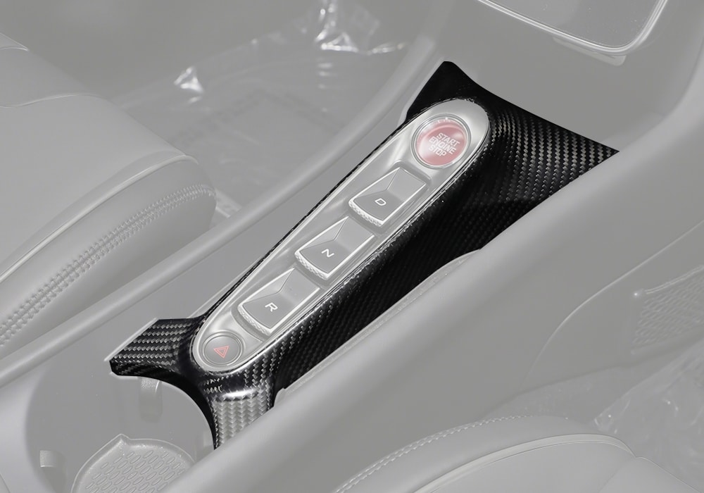 Full interior view of McLaren Artura showcasing the installed Carbon Fiber Console Gear Selector Panel with superior finish and style