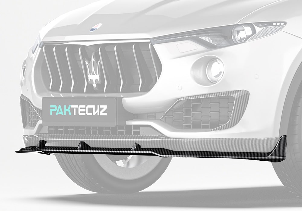 Maserati Levante showcasing the Carbon Fiber Lower Front Lip, emphasizing aggressive styling and seamless integration with the bumper design