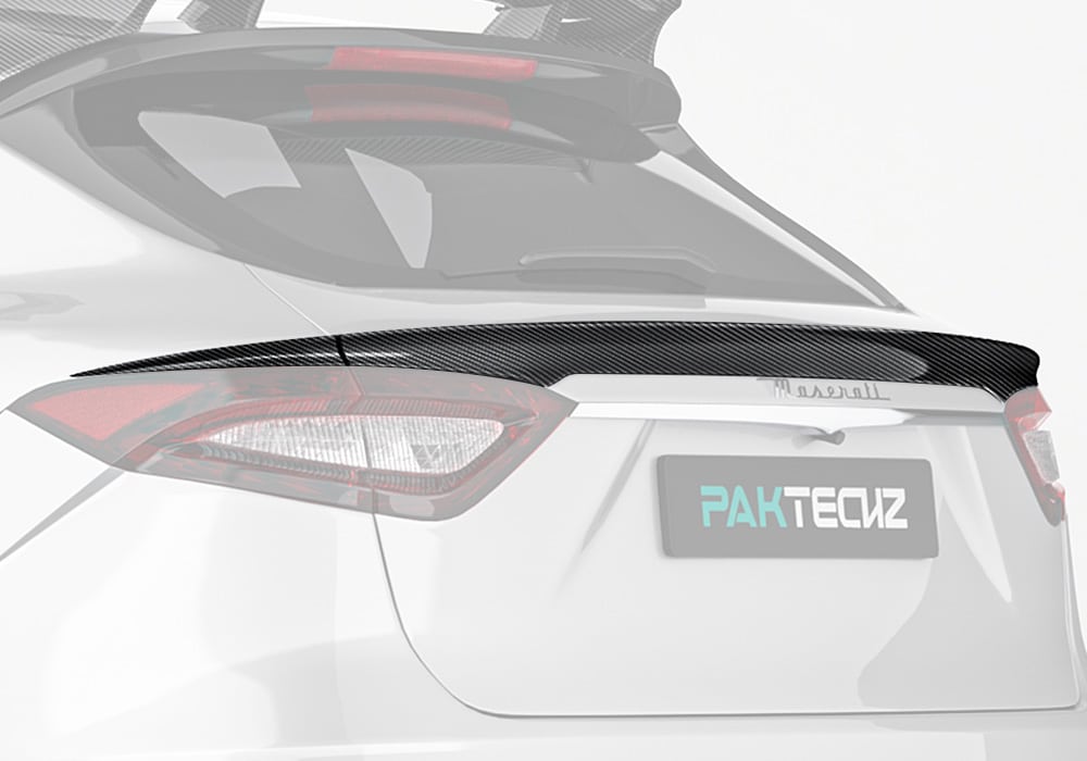 Maserati Levante styled with the Carbon Fiber Rear Spoiler, showcasing how the sleek design blends perfectly with the rear-end aesthetics