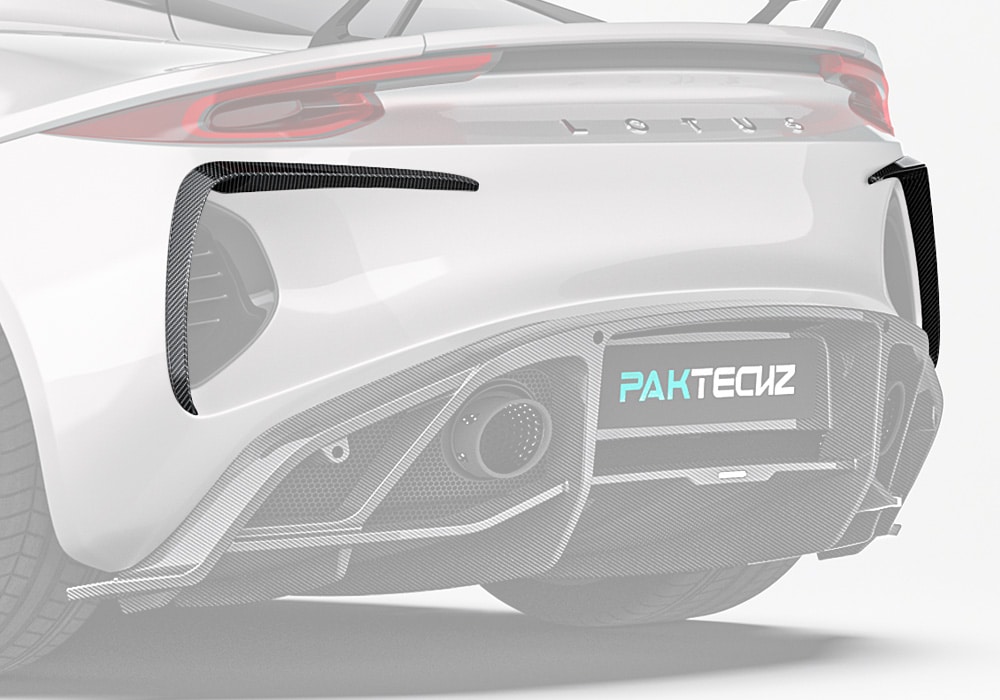 Lotus Emira with carbon fiber rear canards showing their sleek integration and aerodynamic contribution