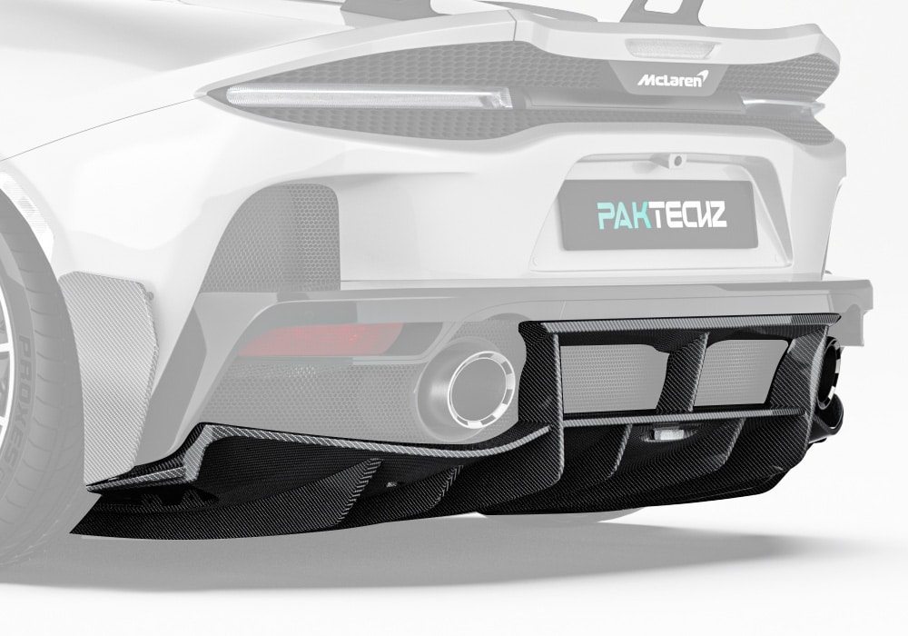 Full rear view emphasizing how the carbon fiber diffuser enhances the vehicle’s aerodynamic profile and aggressive styling