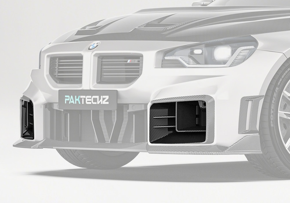 BMW M2 G87 outfitted with Carbon Fiber Front Air Ducts, showcasing their seamless integration into the front bumper for a sporty and aerodynamic look