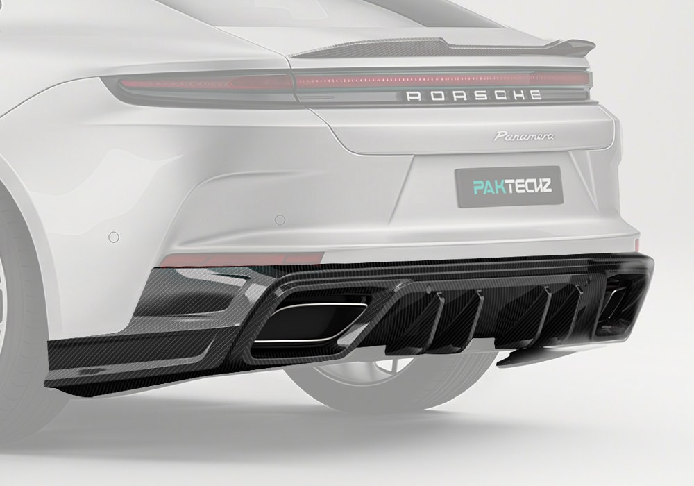Porsche Panamera (2024) with Carbon Fiber Rear Diffuser installed to enhance aerodynamics and visual appeal