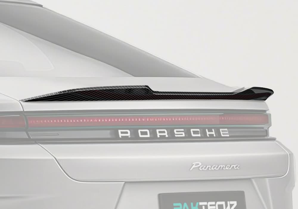 Porsche Panamera (2024) fitted with the Carbon Fiber Rear Spoiler, highlighting a bold and aerodynamic enhancement