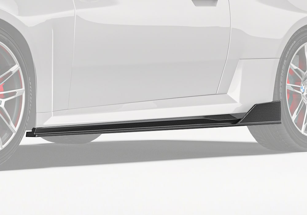 BMW M2 G87 adorned with Carbon Fiber Side Skirts, accentuating sleek contours while integrating seamlessly into the factory lines