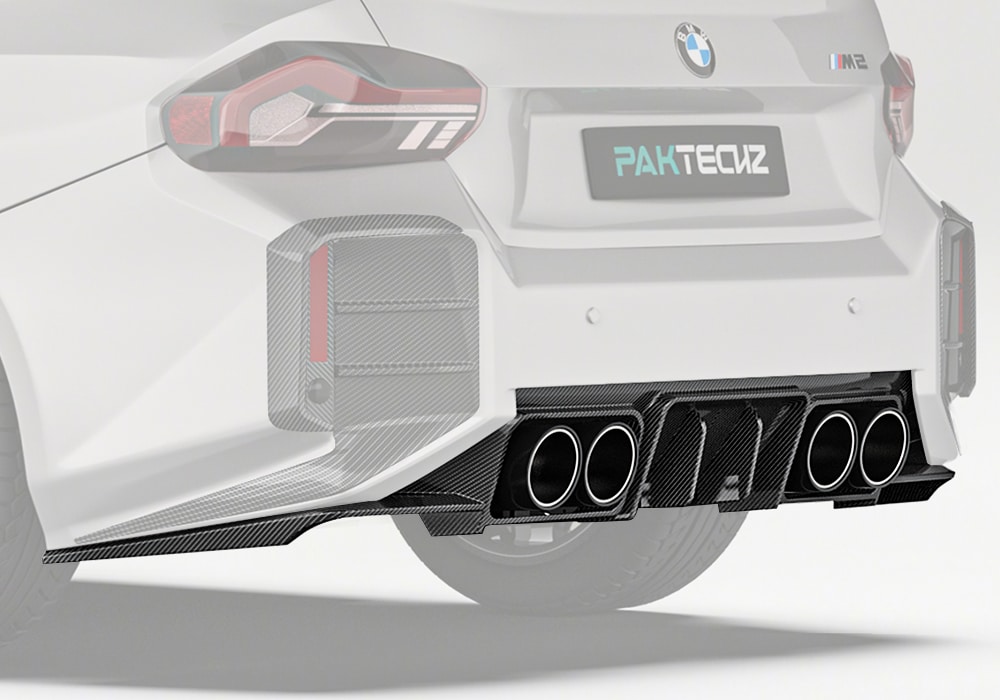 BMW M2 G87 equipped with the Carbon Fiber Rear Diffuser, showcasing its bold styling upgrade and perfect fitment on the rear bumper