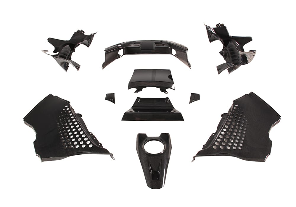Ferrari SF90 engine bay enhanced with Carbon Fiber Stradale Engine Bay Covers for a sleek and race-inspired look