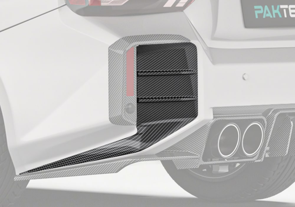 A full rear profile image of the BMW M2 G87, showcasing how the Carbon Fiber Rear Bumper Trim complements the bumper’s lines