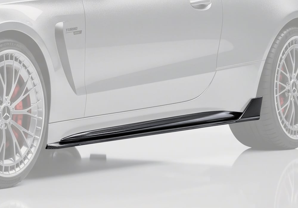 The Benz AMG CLE53 transformed with sleek carbon fiber side skirts that enhance its sporty side profile and road presence