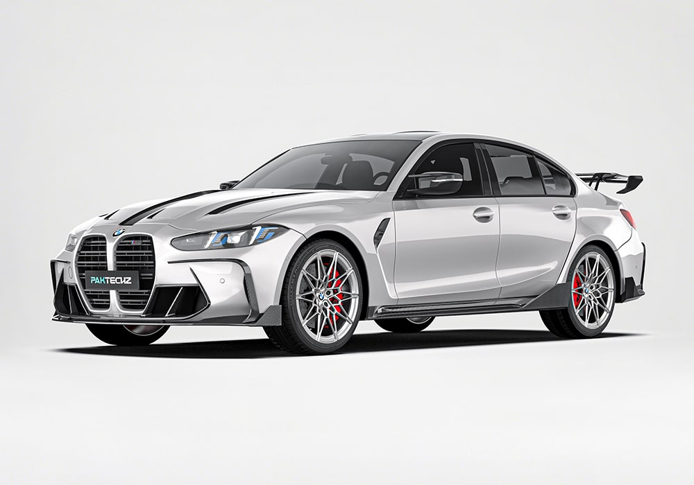 A full front and rear profile of the BMW M4 G82, showcasing the completed Carbon Fiber Aero Kit and its visual transformation