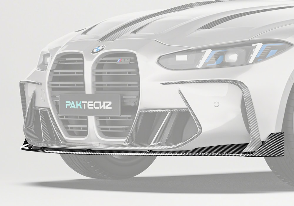 A complete front view of the BMW M4 G82, showcasing the aggressive styling and bold appearance of the Carbon Fiber Front Lip