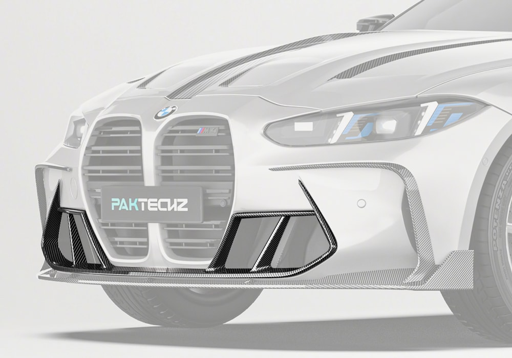 A full front shot showcasing the BMW M4 G82, with the Carbon Fiber Front Vent Trim adding refined and stylish accents to the air vents