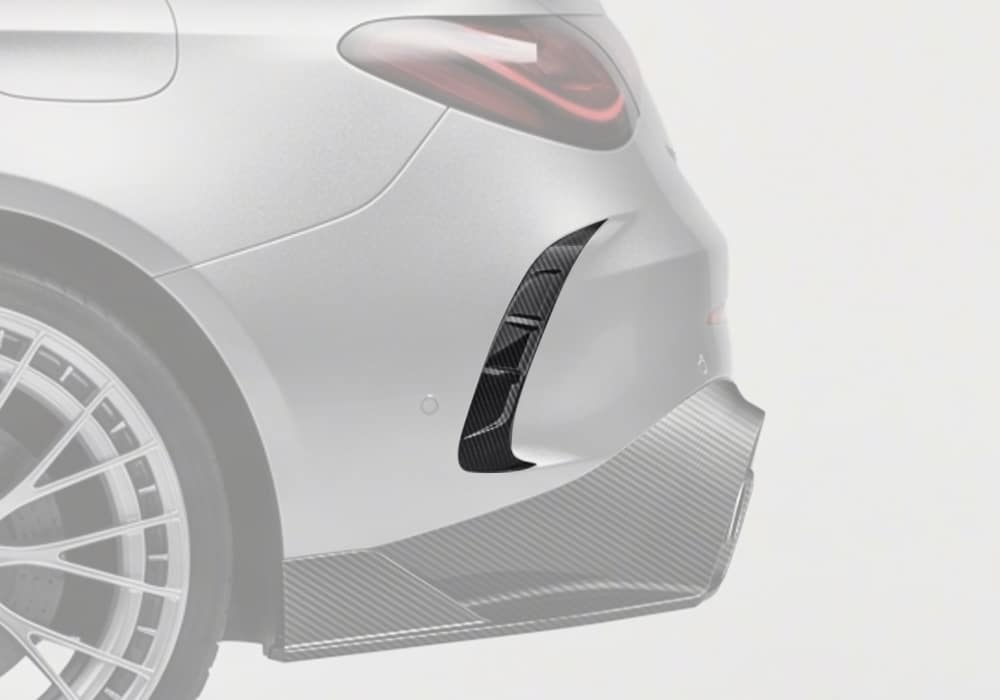 Precision-crafted carbon fiber rear canards seamlessly enhance the CLE53’s rear aerodynamics and aggressive styling