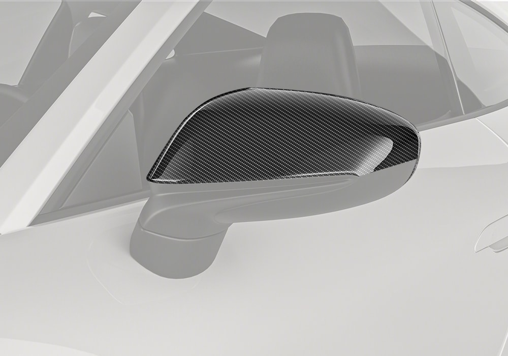 Porsche 911 992.1 with Carbon Fiber Mirror Covers installed on both sides, enhancing the car’s sporty exterior styling