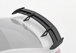 A complete rear view highlighting the streamlined integration of the Carbon Fiber Rear Spoiler, accentuating the M4's bold aesthetics