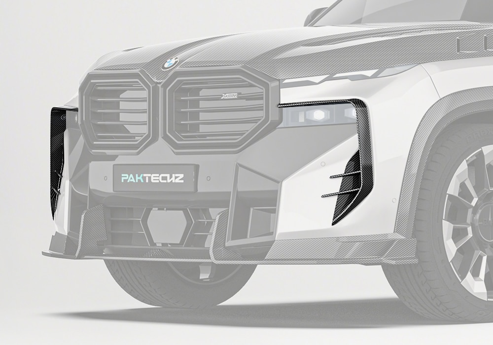 A close-up view highlighting the design and texture of the aerospace-grade carbon fiber material used in the front canards