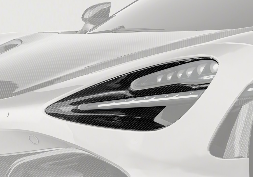 McLaren 720S featuring Carbon Fiber Headlight Trim, elevating its front-end aesthetics