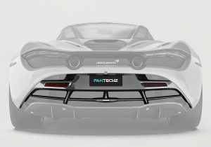 Close-up of the Carbon Fiber Rear Bumper Midsection on McLaren 720S showing the intricate twill weave and gloss finish