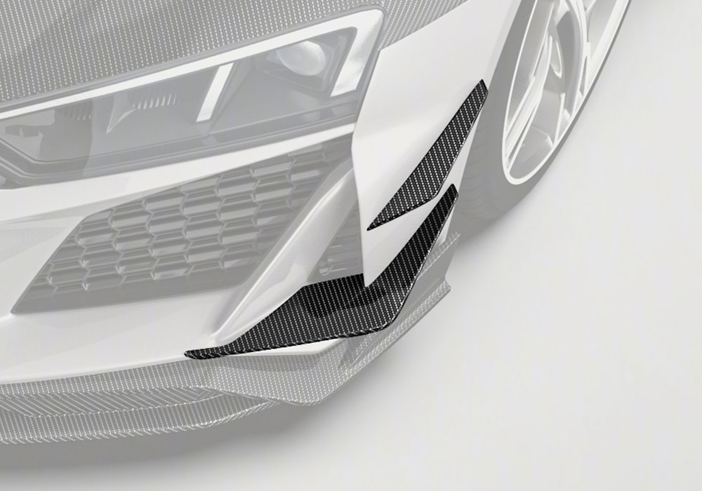 Intricate aerospace-grade carbon fiber weave texture displayed on the canards, highlighting durability and premium craftsmanship