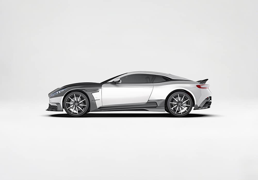 High-gloss carbon fiber front splitter improving airflow and adding a bold front-end aesthetic