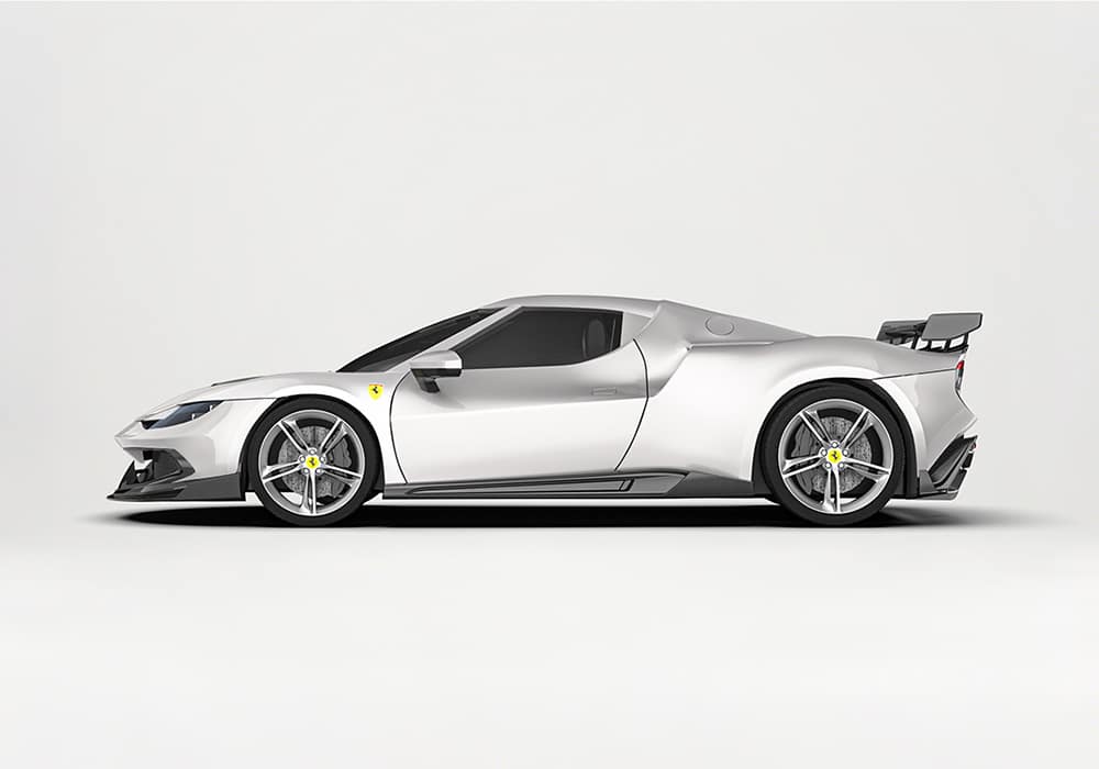 Close-up of Ferrari 296 GTB Carbon Fiber Front Splitter displaying advanced craftsmanship and durability