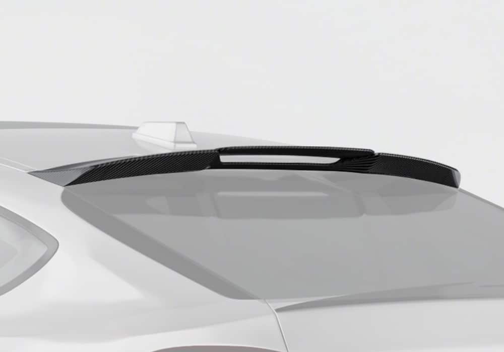 A detailed close-up showcasing the premium carbon fiber weave and fade-resistant glossy finish, adding an elegant and durable touch to the accessory