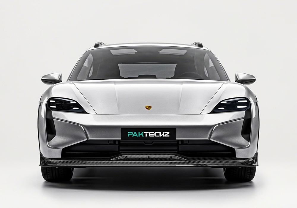 Close-up of the Porsche Taycan Carbon Fiber Front Lip Spoiler with high-gloss finish