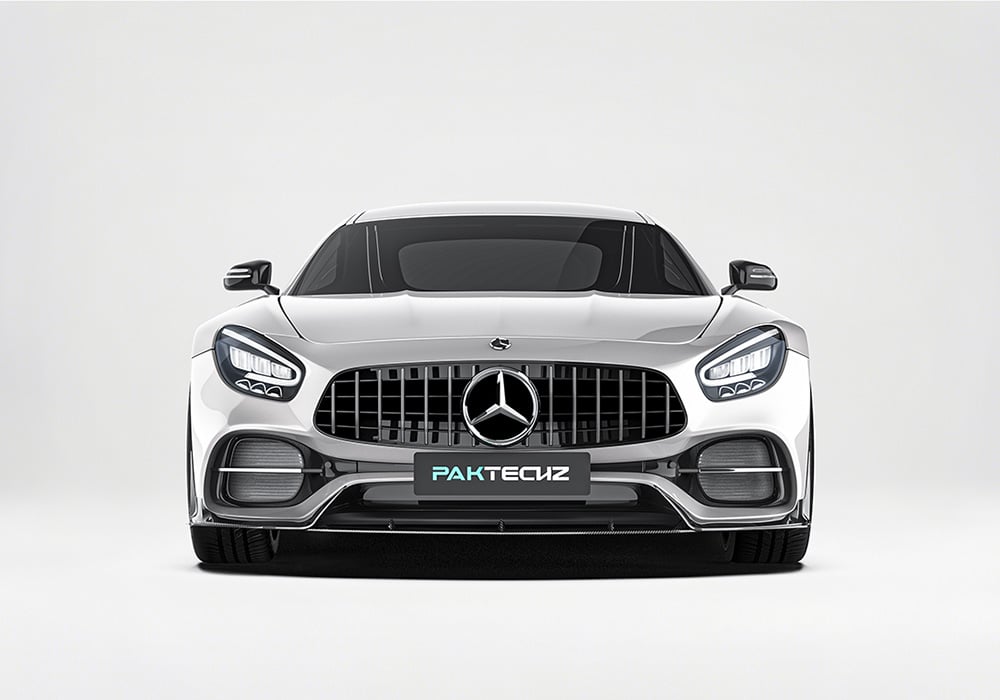 A clear rear angle image illustrating the Carbon Fiber Rear Diffuser and Rear Spoiler, highlighting their integration into the AMG’s sporty profile