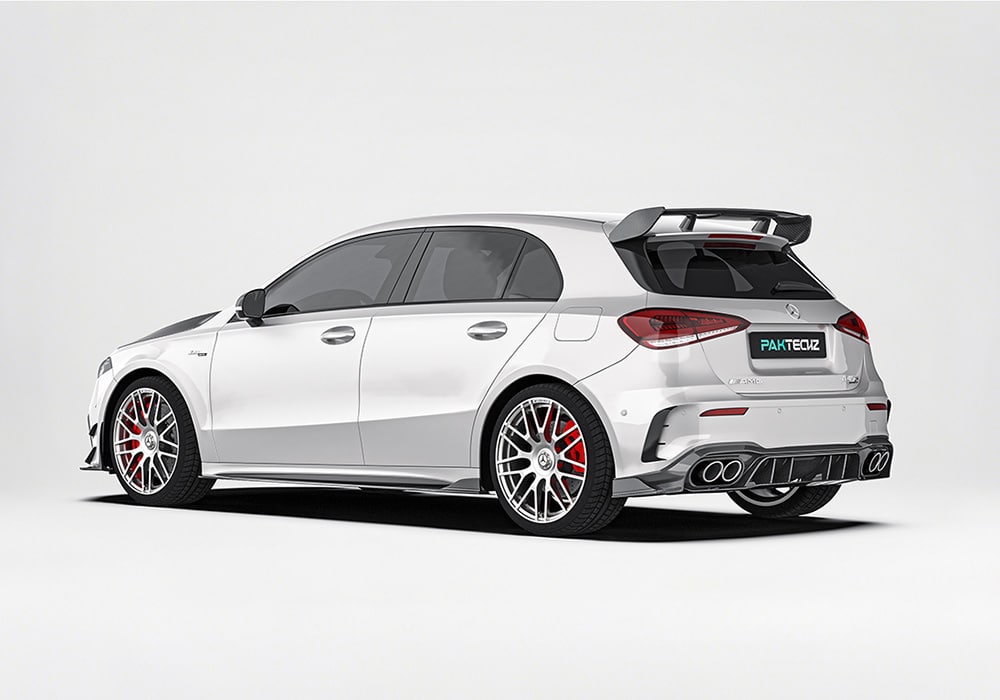 A dynamic rear view spotlighting the Carbon Fiber Rear Spoiler and Rear Diffuser, further enhancing downforce and styling