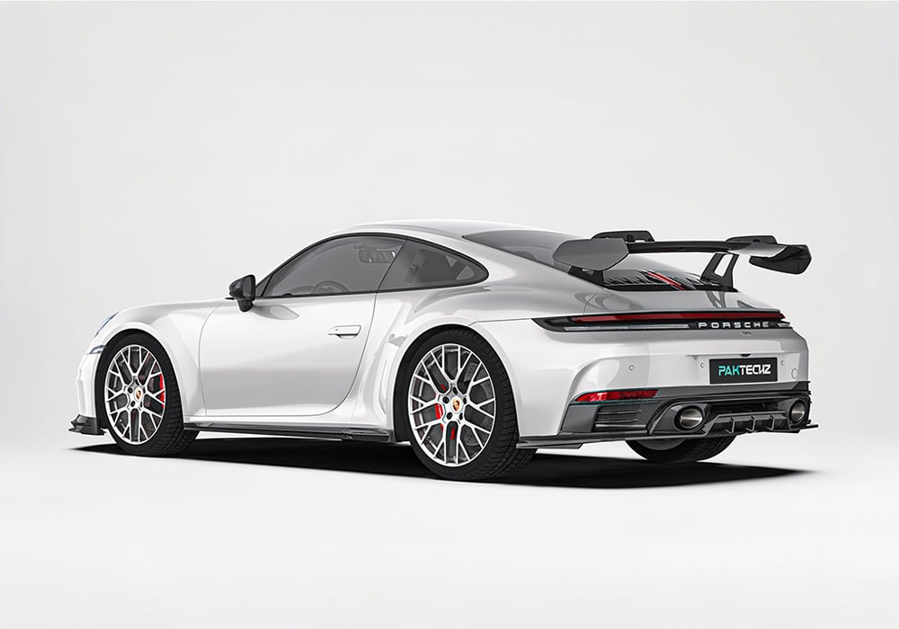 A visual representation of how the aerodynamics kit optimizes airflow around the Porsche 911 body, reducing turbulence and drag while enhancing on-track precision