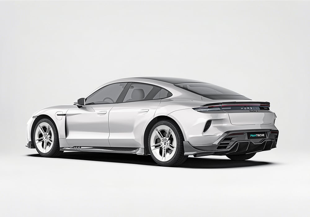 An infographic displaying how the Carbon Fiber Rear Diffuser works to increase downforce and improve airflow behind the vehicle for improved high-speed stability