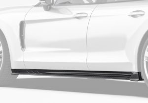 A visual comparison showing the stock Panamera versus the sporty and aggressive side profile achieved with Carbon Fiber Side Skirts
