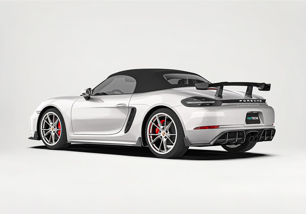 Show how the Carbon Fiber Side Skirts seamlessly integrate into the 718’s sporty bodylines, generating improved airflow