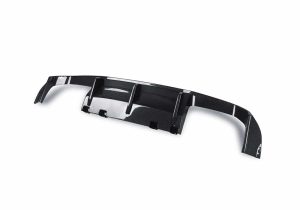 Side-angle view showing how the Carbon Fiber Rear Diffuser seamlessly blends into the rear bumper for a bold and aggressive finish