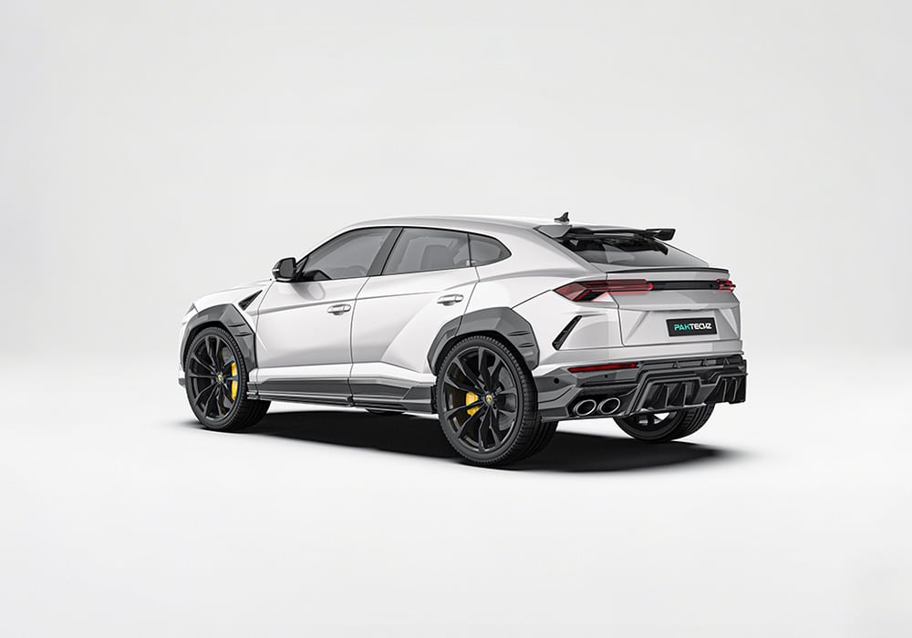 Rear-end shot highlighting the aggressive stance created by the carbon fiber diffuser and integrated roof spoiler